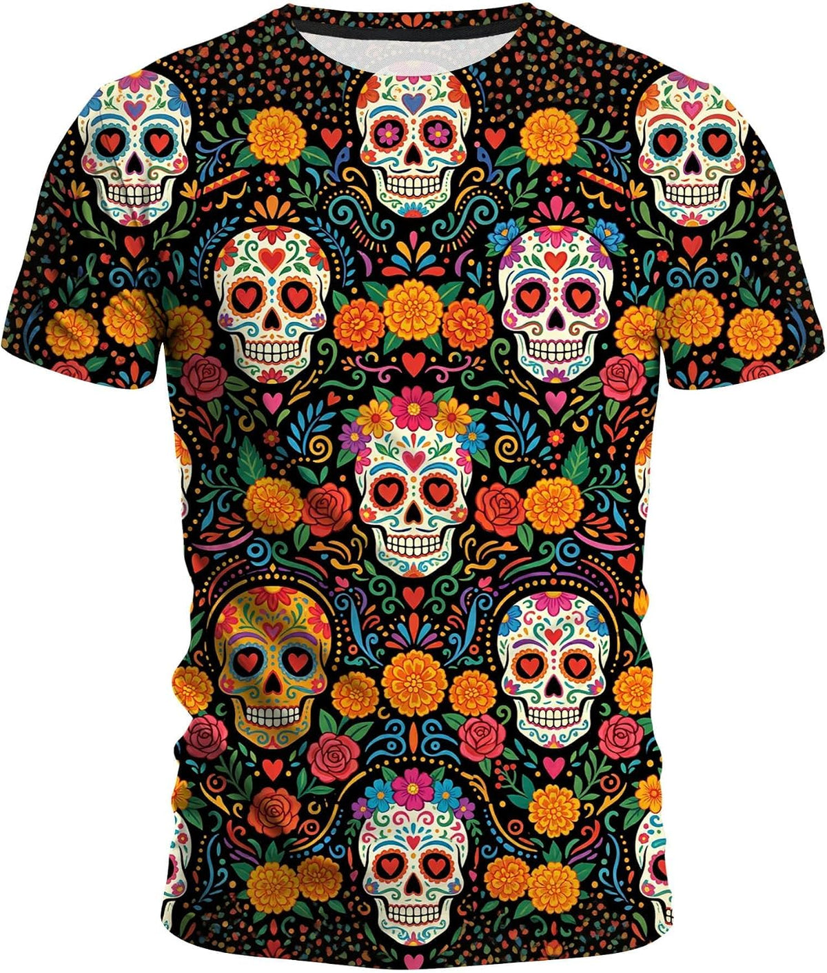 Men's Gothic Skull Graphic T-Shirt Short Sleeve Crewneck Summer Polyester Tee - Sugar Skull-3