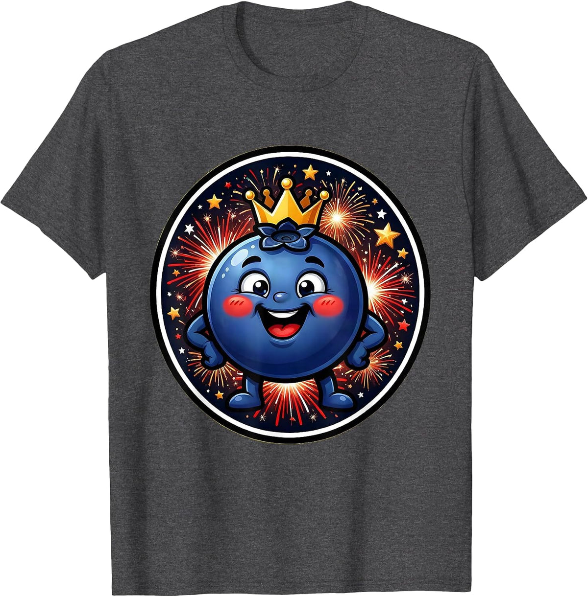 Red White and Blueberry Patriotic Stars Graphic T-Shirt - Dark Heather Grey