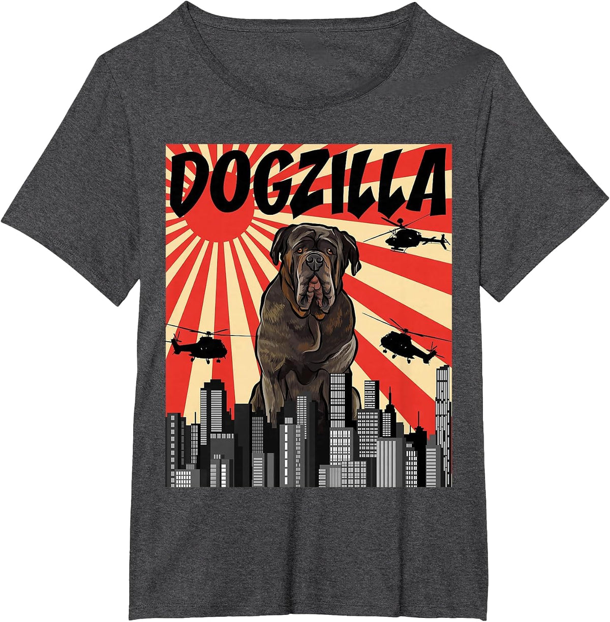 Funny Retro Japanese Dogzilla Neapolitan Mastiff T-Shirt - Dark Heather Grey