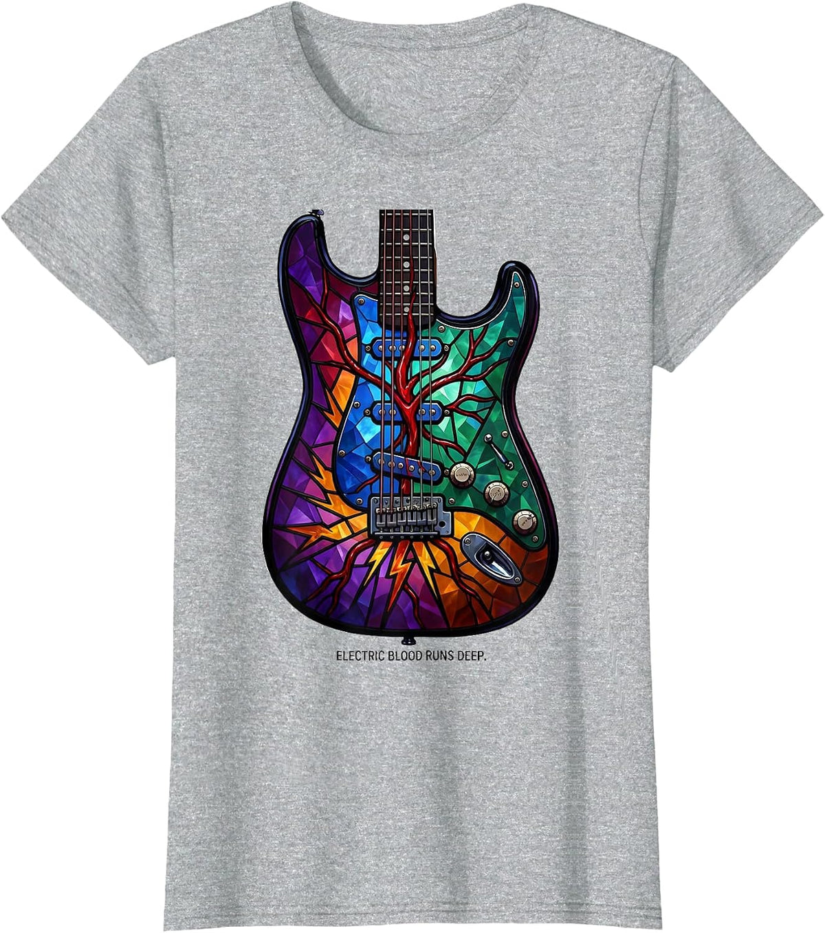 Electric Blood Runs Deep Rock Music Design T-Shirt - Heather Grey