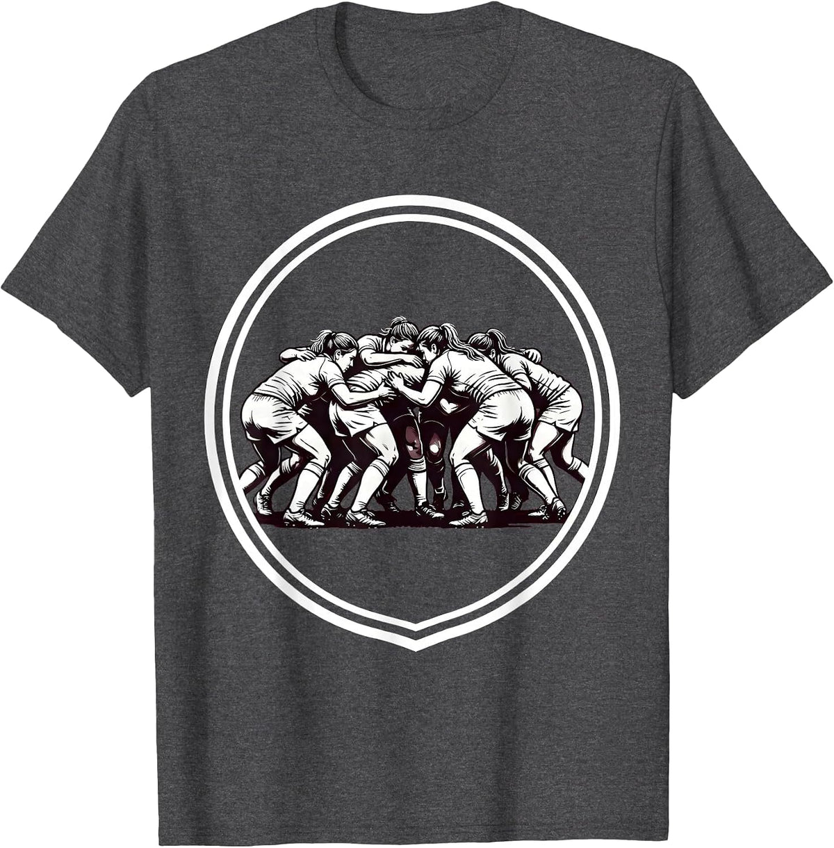 Rugby Scrum Pack Pushing Forward Illustration T-Shirt - Dark Heather Grey