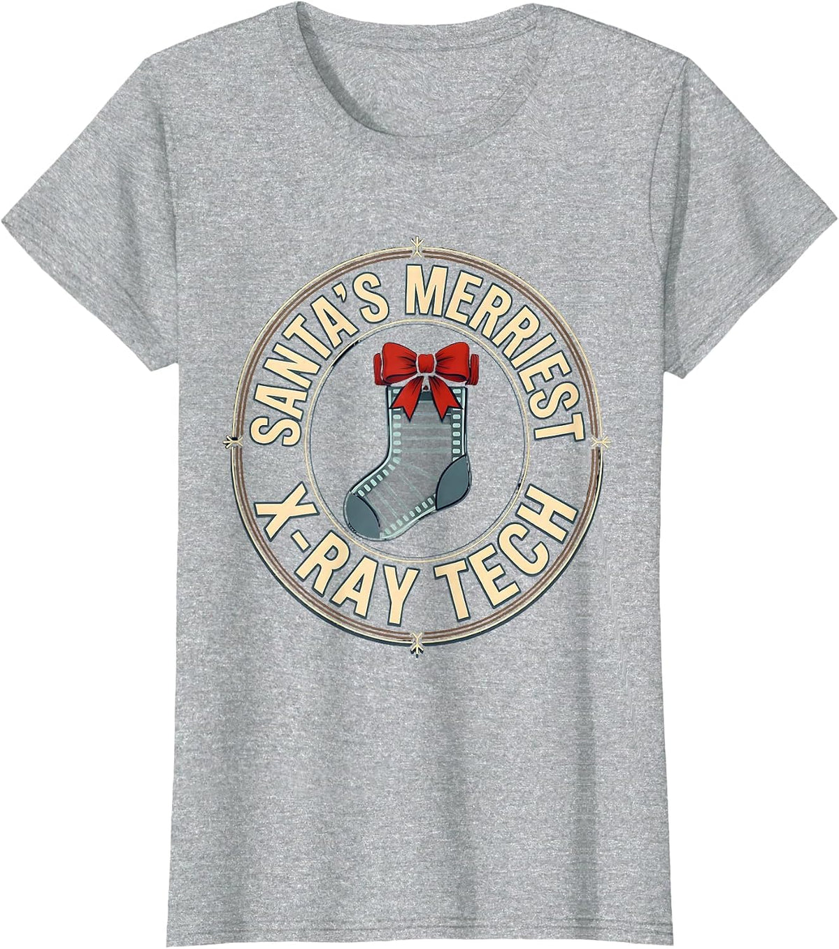 Santa's Merriest X-Ray Tech Funny Radiology Tech Christmas T-Shirt - Heather Grey