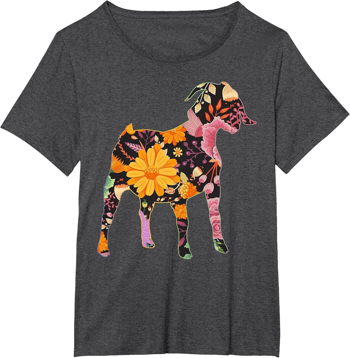 Boer Goat Floral Flower Vintage Retro Art T-Shirt - Dark Heather Grey