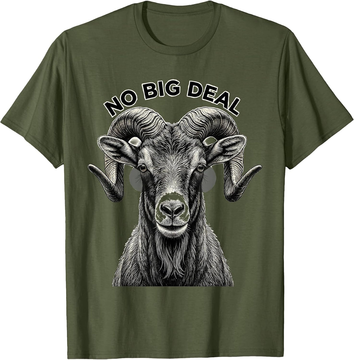 Men's No Big Deal Monochromatic Goat Sunglasses Novelty Graphic T-Shirt - Olive Green