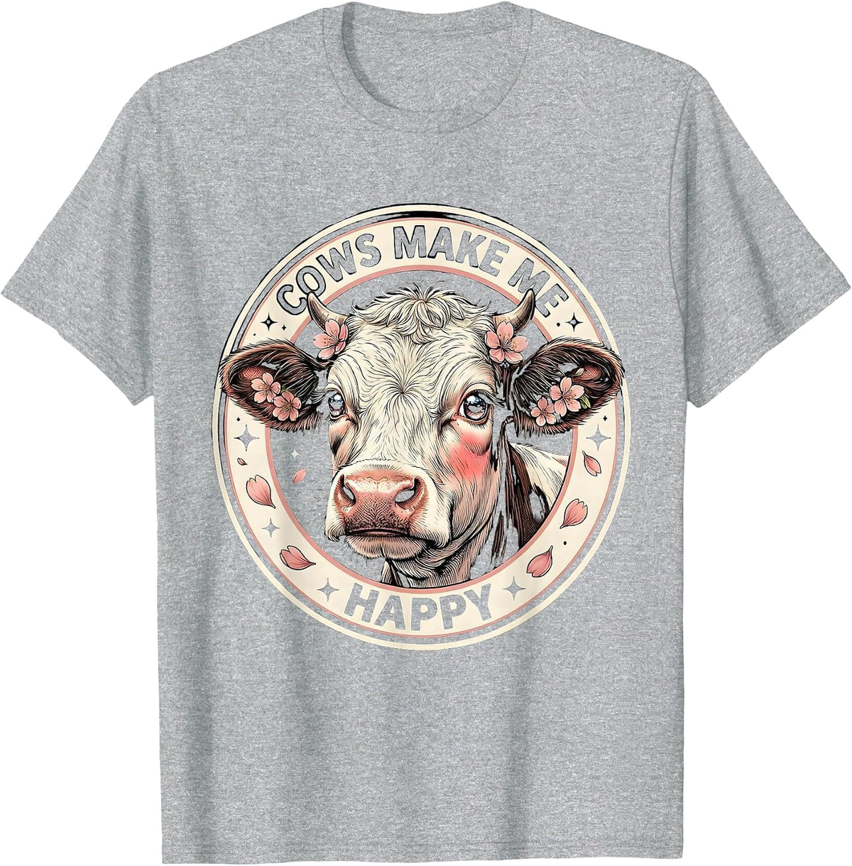 Men's Cows Make Me Happy Funny Cow Lover Design T-Shirt - Heather Grey