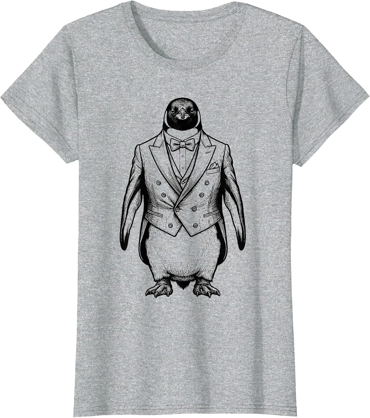 Women's Dapper Penguin in Elegant Black Tuxedo T-Shirt - Heather Grey