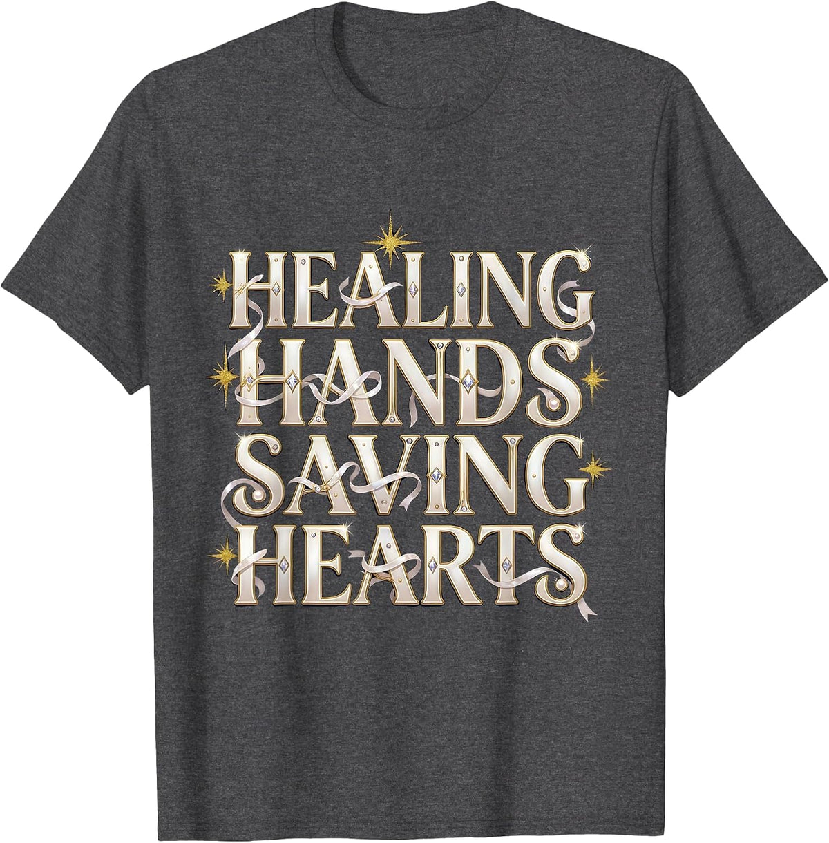 Healing Hands Saving Hearts Nurse Design T-Shirt - Dark Heather Grey