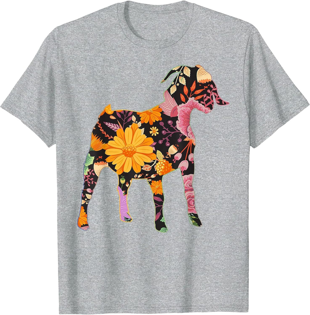 Boer Goat Floral Flower Vintage Retro Art T-Shirt - Heather Grey