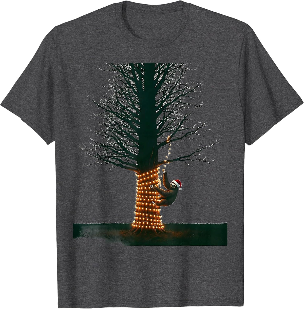 Men's Bare Evergreen Sloth Holiday Humor Sloth Lover T-Shirt - Dark Heather Grey