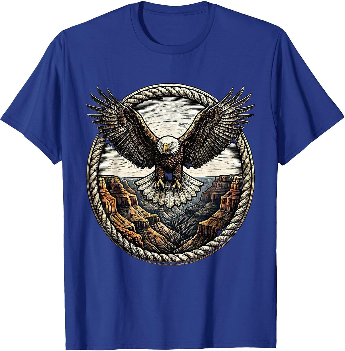 Men's Bald Eagle Soaring Over Canyon Cliffs T-Shirt - Royal Blue
