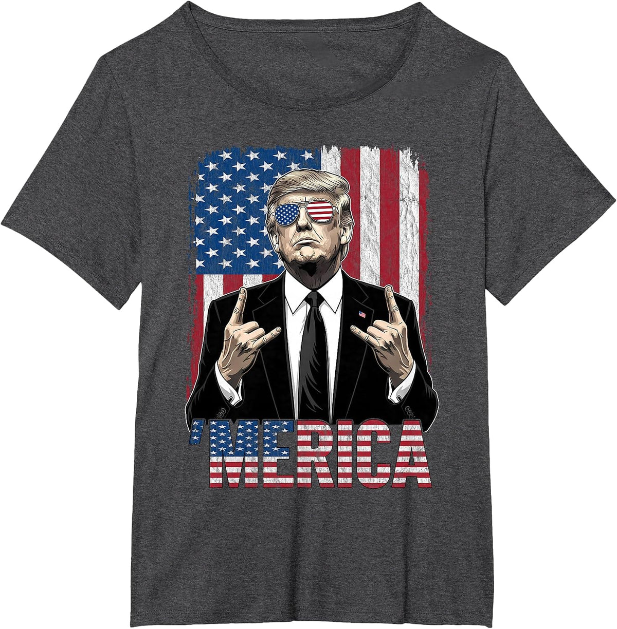 Merica Trump Shirt Funny Trump 4th of July American USA Flag T-Shirt - Dark Heather Grey