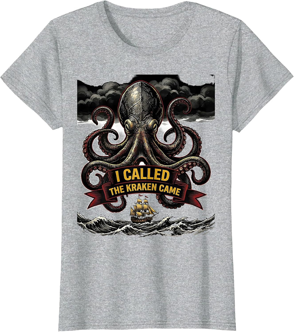 Women's I Called, The Kraken Came Tattoo Vintage Octopus Lover Gift T-Shirt - Heather Grey