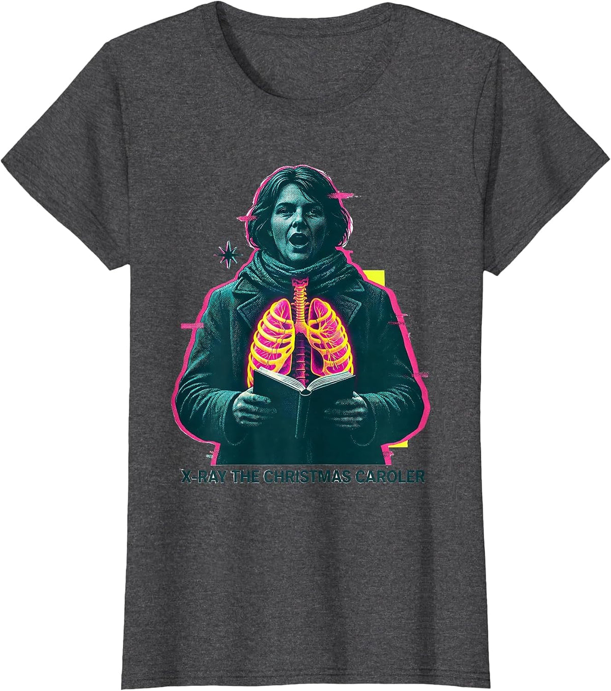 Women's X-Ray The Christmas Caroler Funny Radiology Tech Christmas T-Shirt - Dark Heather Grey