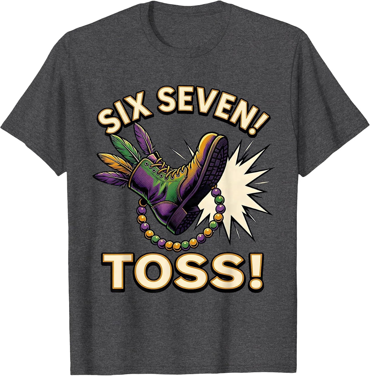 Men's Six Seven! Toss! Comic Book Jester Mardi Gras Kids Meme T-Shirt - Dark Heather Grey