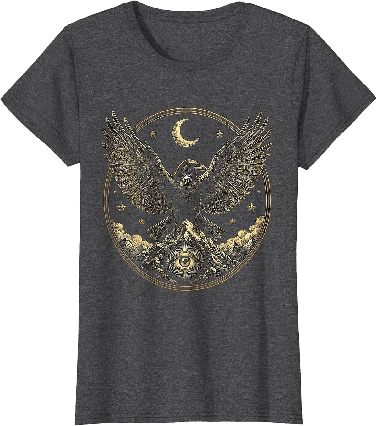 Women's Crow Wings Wide Over Mountain Peak Illustration T-Shirt - Dark Heather Grey