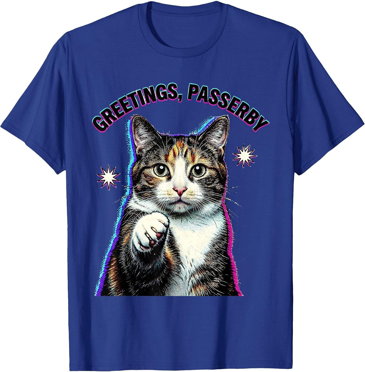 Greetings, Passerby Funny Cat Meme Bootleg Graphic T-Shirt - Royal Blue