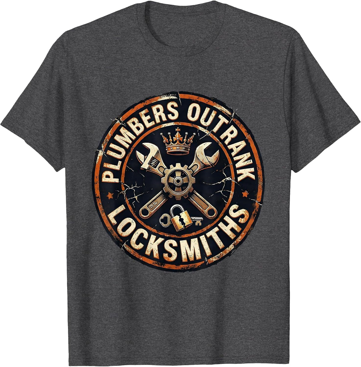 Men's Plumbers Outrank Locksmiths Funny Plumber Occupation Humor T-Shirt - Dark Heather Grey