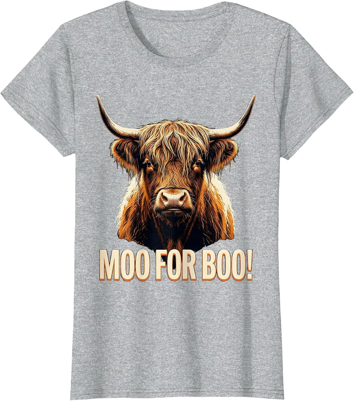 Moo For Boo! Whimsical Highland Cow Halloween Fall Humor T-Shirt - Heather Grey