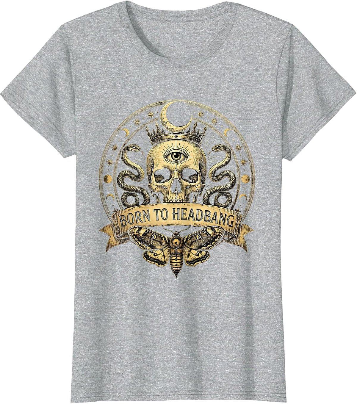 Born to Headbang Heavy Metal Graphic Design T-Shirt - Heather Grey