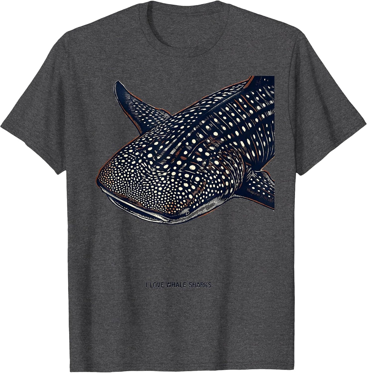 I Love Whale Sharks Linocut Ocean Wildlife Animal Lover T-Shirt - Dark Heather Grey