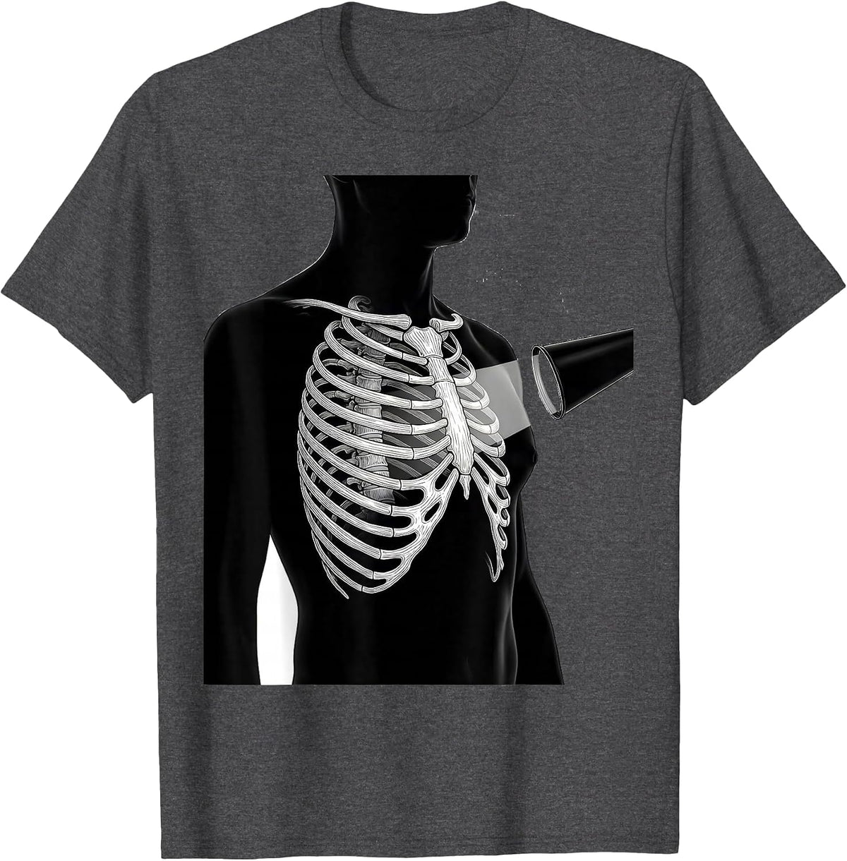 Men's Radiology Tech Profile Chest Ribcage Line Art T-Shirt - Dark Heather Grey
