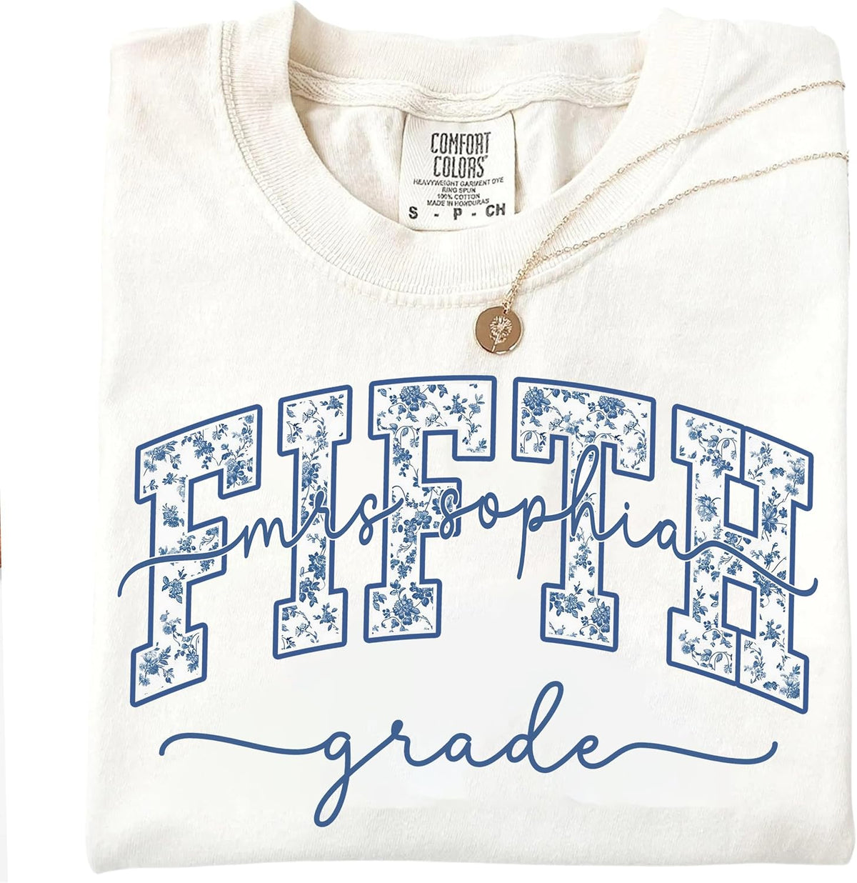 Personalized Grade Level Teacher Shirt, Custom Name Varsity Floral Letter Tee, Back to School Classroom Outfit - Fifth