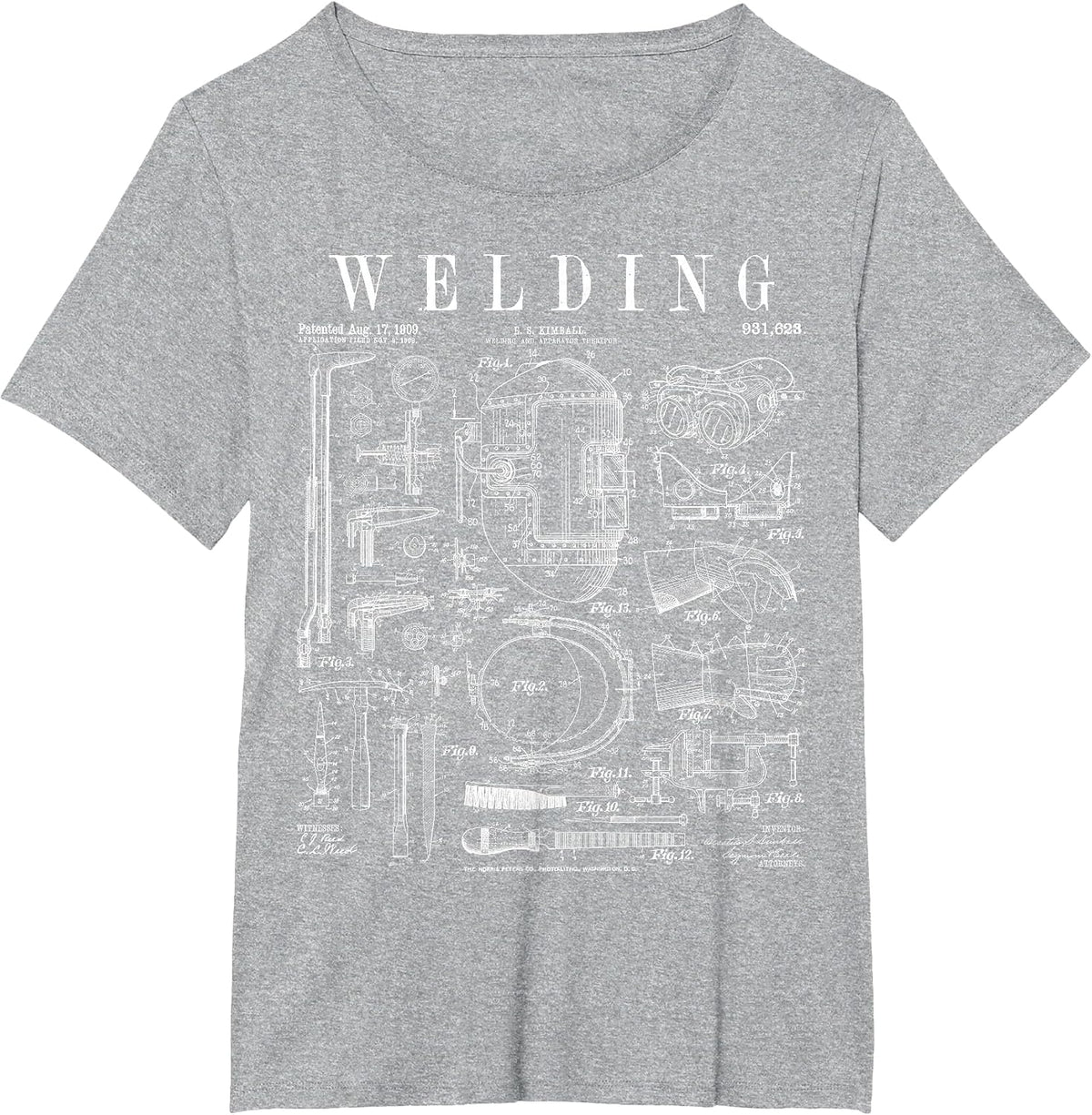 Vintage Patent Print Welder Mask Torch and Tools T-Shirt - Heather Grey