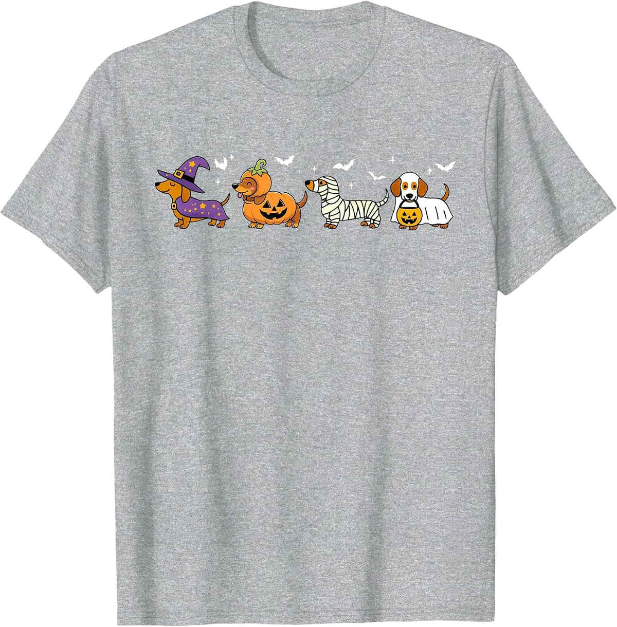Cute Dachshund Ghost Pumpkin Dog Halloween Costume T-Shirt - Heather Grey