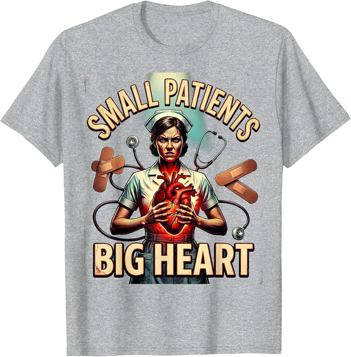 Men's Small Patients Big Heart School Nurse Design T-Shirt - Heather Grey