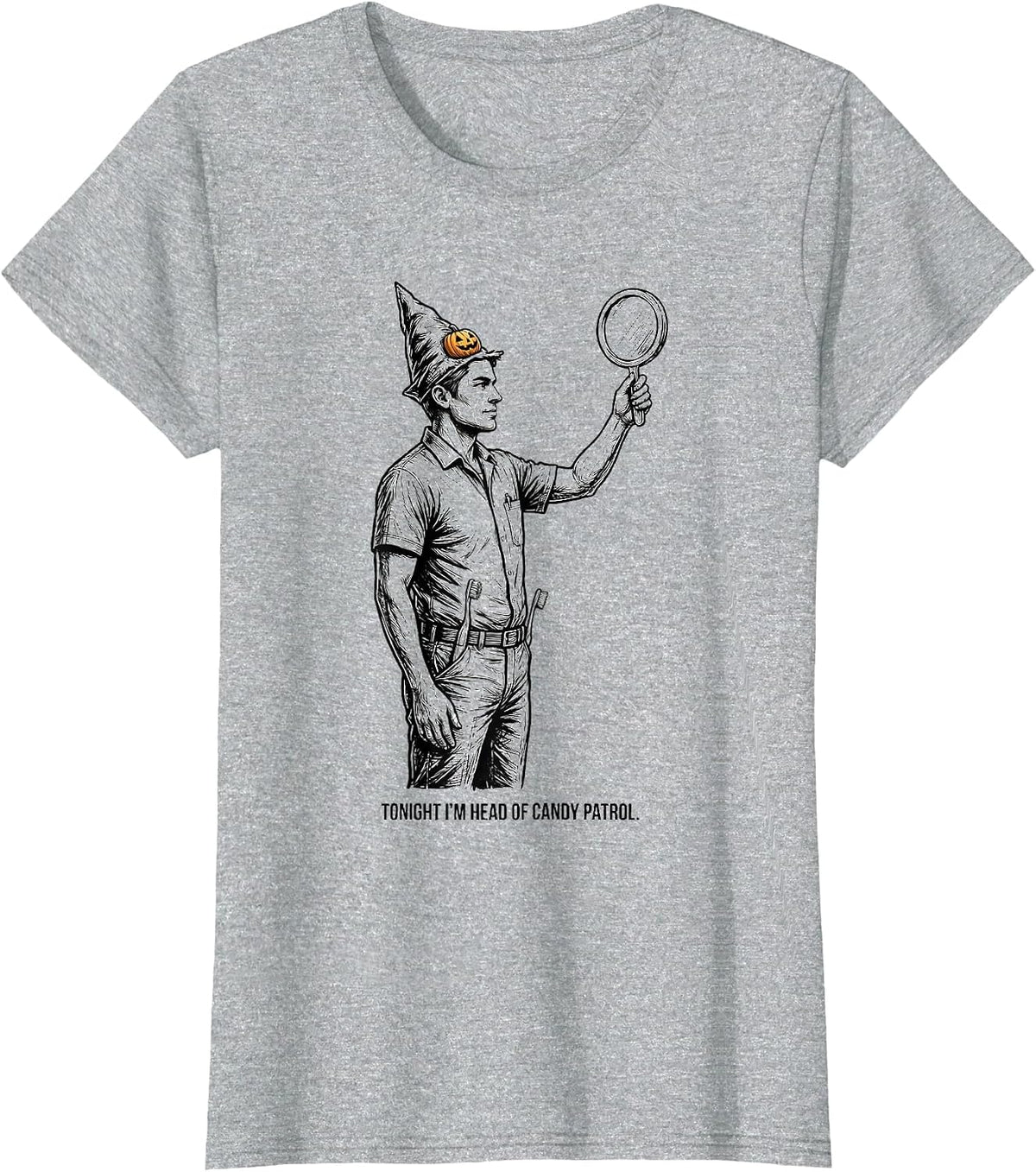 Women's Tonight I'm Head Of Candy Patrol Playful Dentist Halloween T-Shirt - Heather Grey
