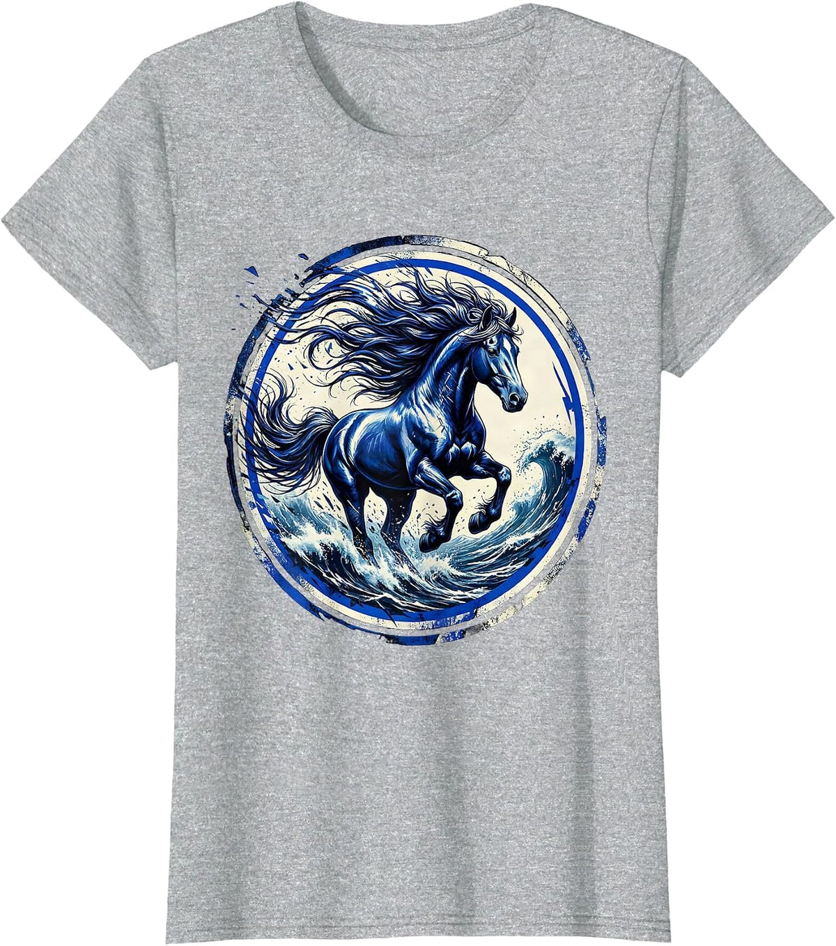 Wild Horse Ocean Waves Freedom Long Sleeve T-Shirt - Heather Grey