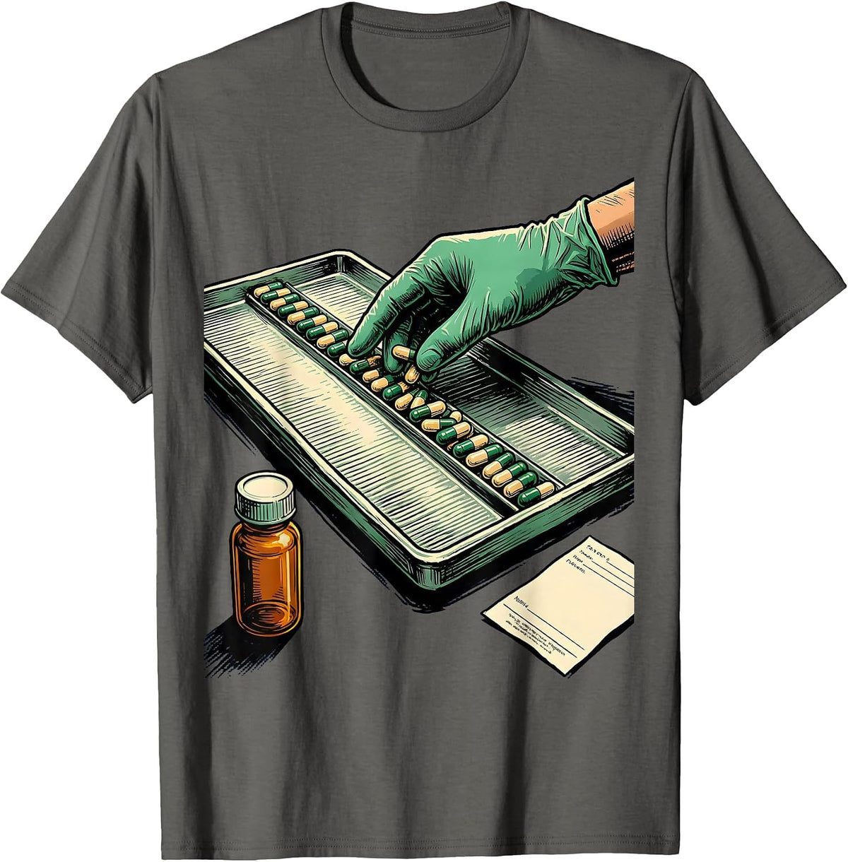 Pill Counting Tray Pharmacy Tech Occupational Humor T-Shirt - Asphalt Grey