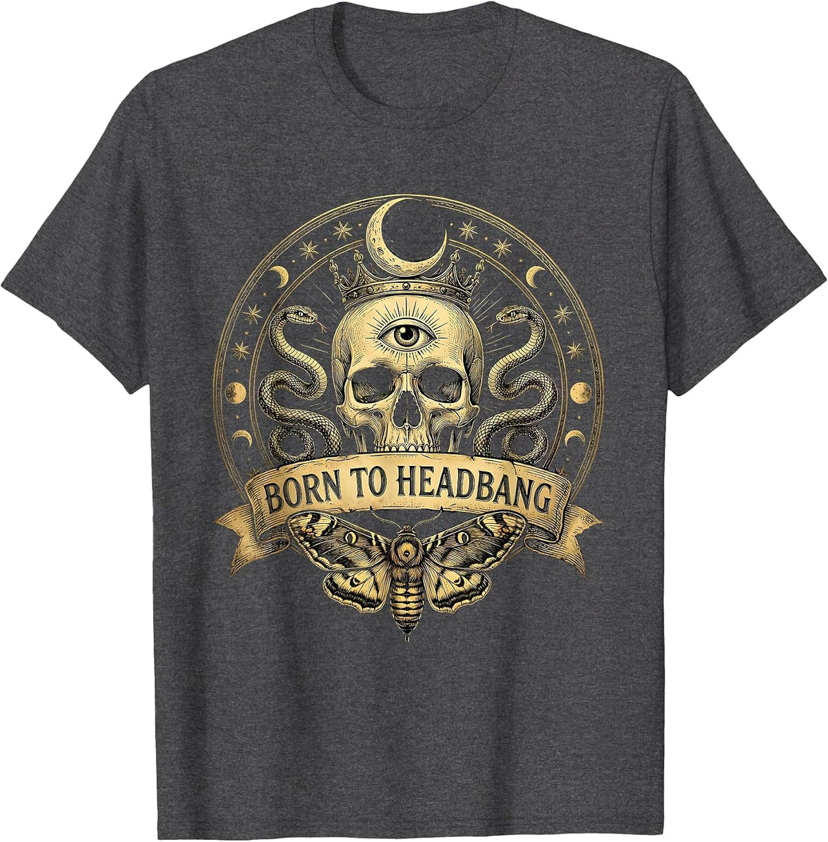 Born to Headbang Heavy Metal Graphic Design T-Shirt - Dark Heather Grey