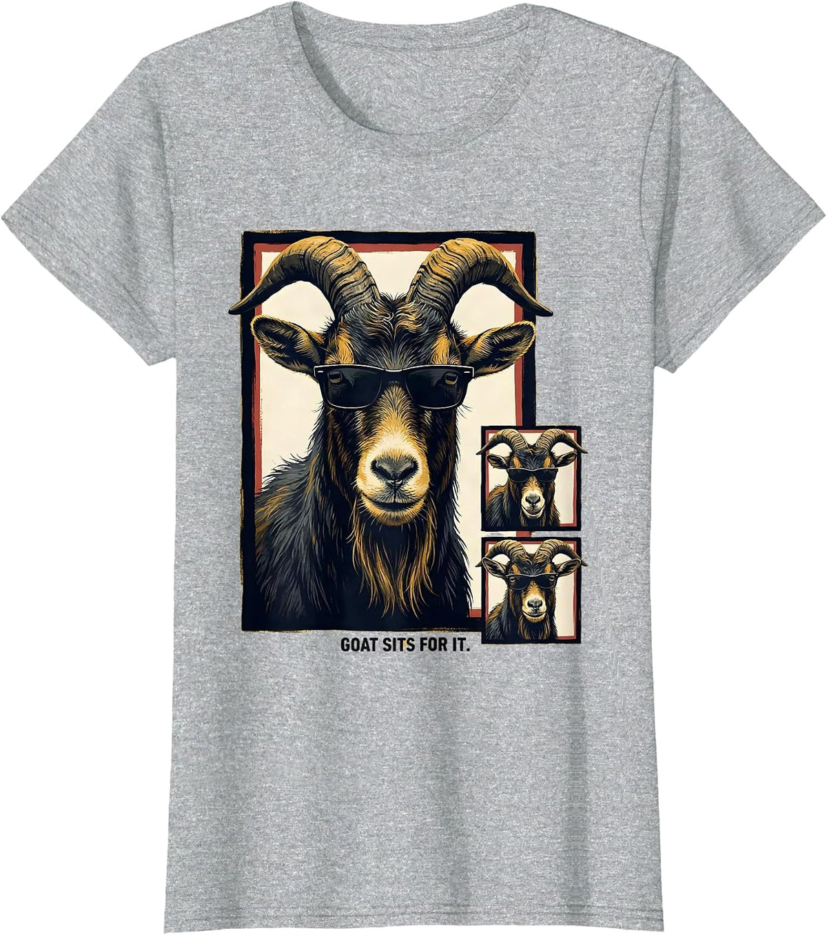 Women's Goat Sits For It Funny Farm Animal Portrait Photobooth T-Shirt - Heather Grey