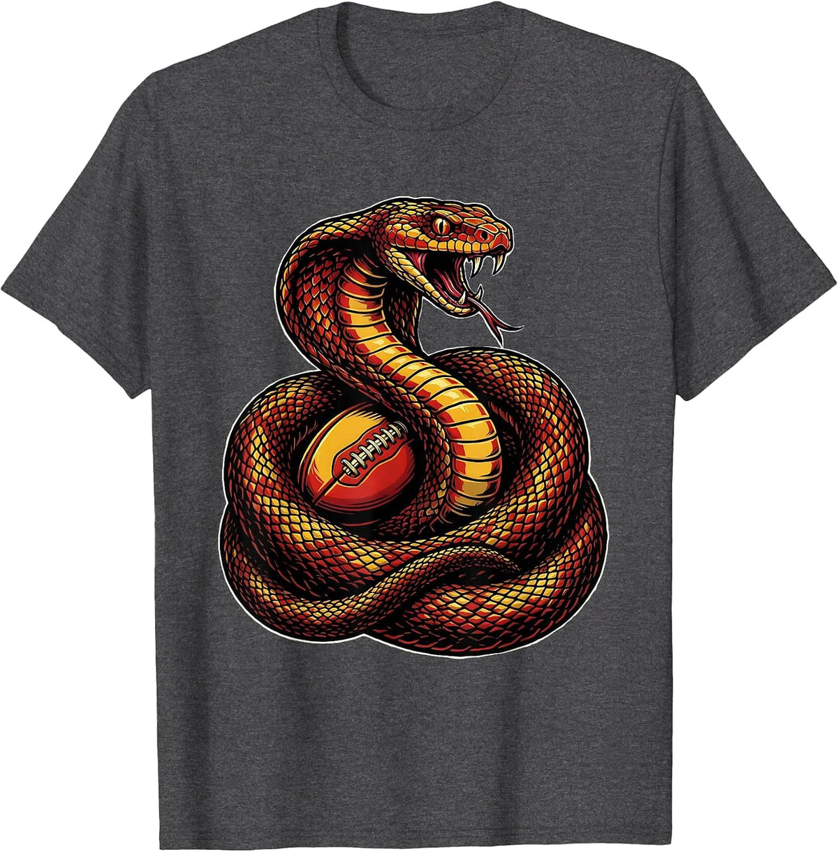 Serpent Coiled Around Rugby Ball Graphic T-Shirt - Dark Heather Grey