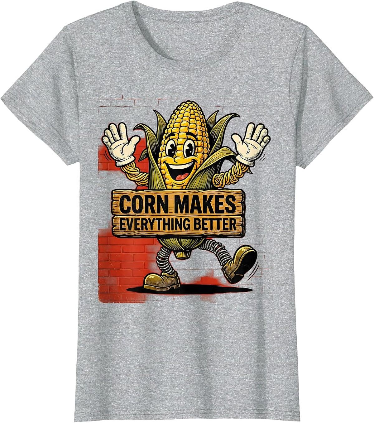 Women's Corn Makes Everything Better Funny Corn Design T-Shirt - Heather Grey