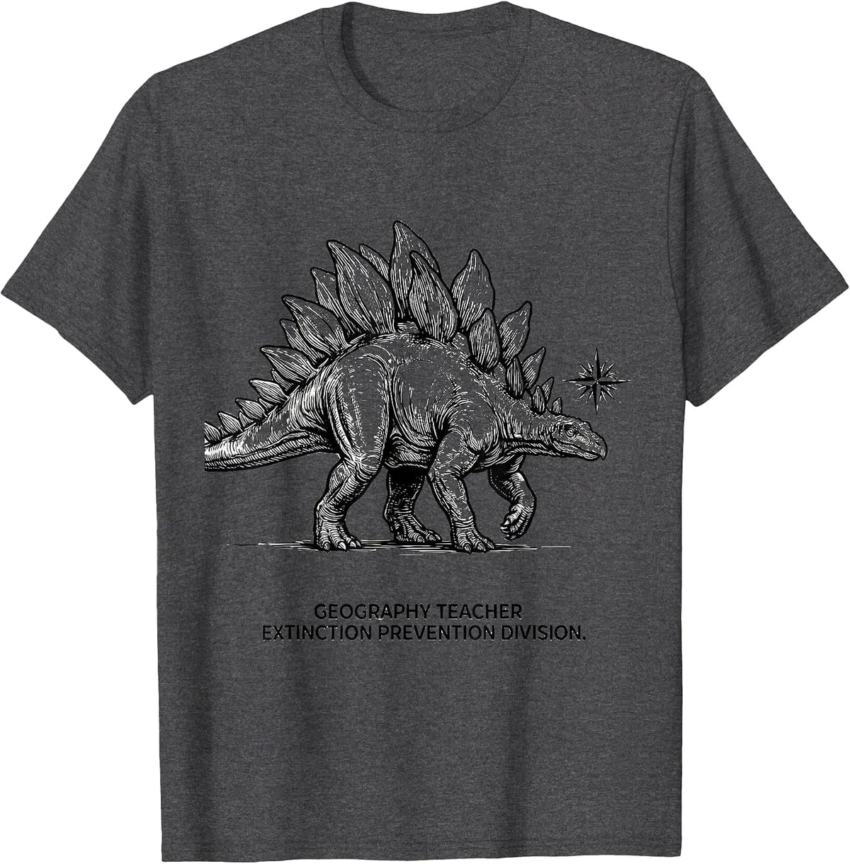 Men's Geography Teacher, Extinction Prevention Division Funny T-Shirt - Dark Heather Grey