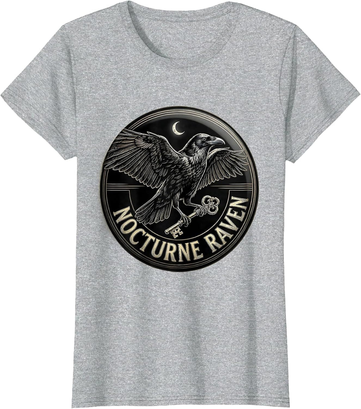 Women's Nocturne Raven Gothic Vintage Raven Lover Line Art T-Shirt - Heather Grey