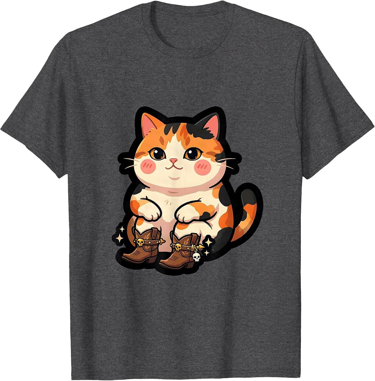 Men's Meowboys Calico Cat Cowboy Boots Spurs Porch T-Shirt - Dark Heather Grey