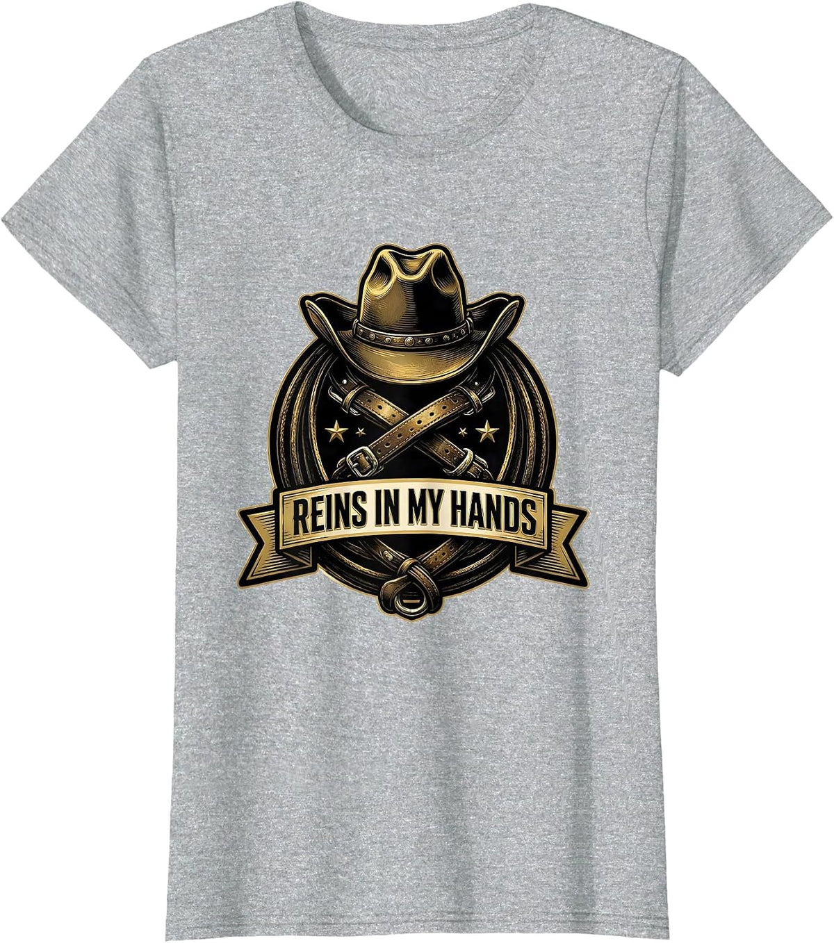 Women's Reins In My Hands Cowgirl Graphic Design T-Shirt - Heather Grey