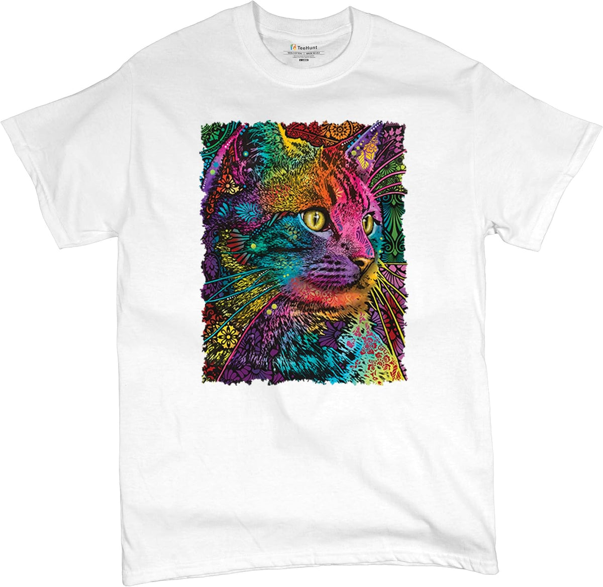 Lovable Cat T-Shirt Dean Russo Colorful Felis Catus Men's Tee - White