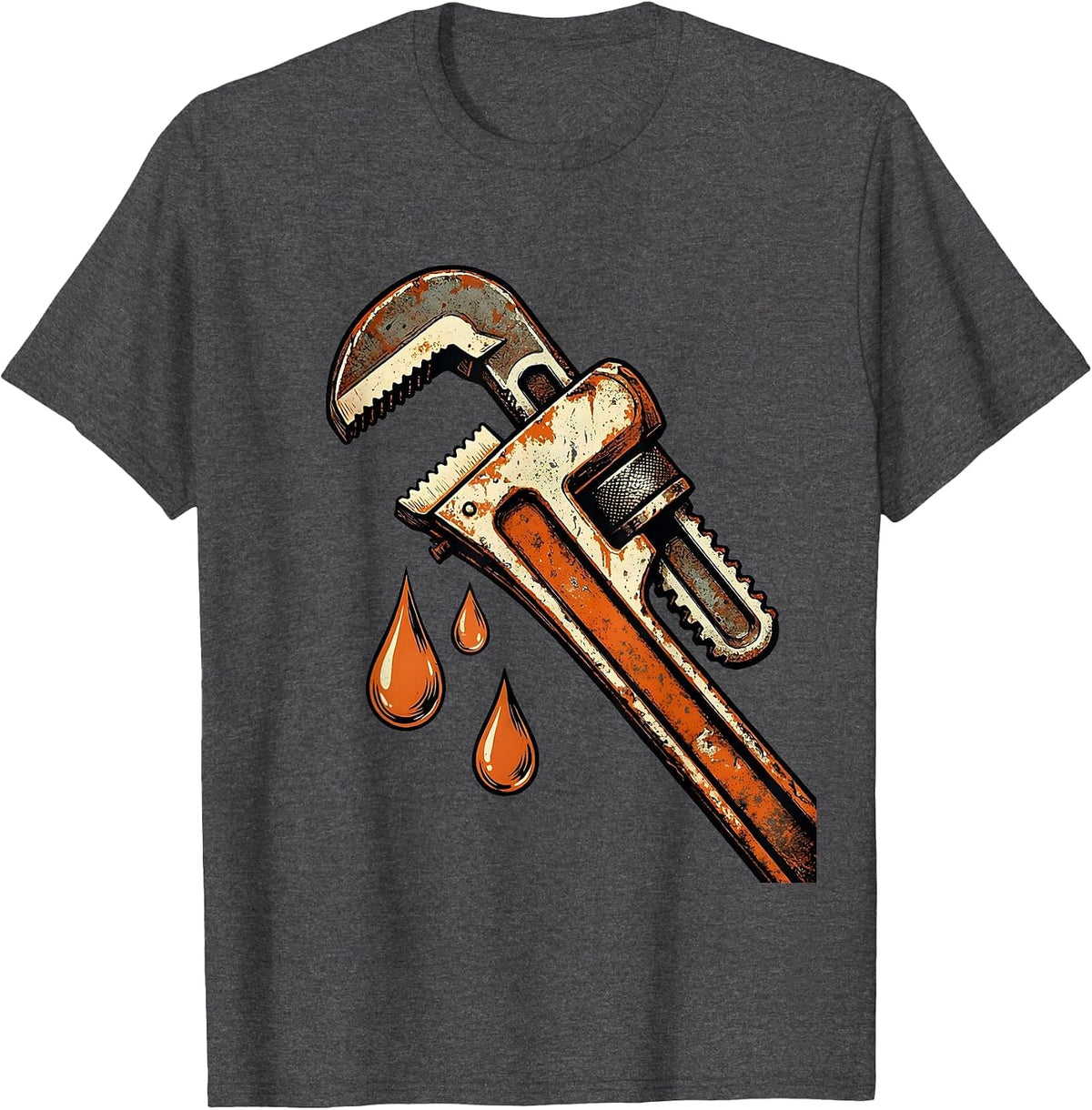 Men's Plumber Wrench Water Drops Graphic Tee T-Shirt - Dark Heather Grey