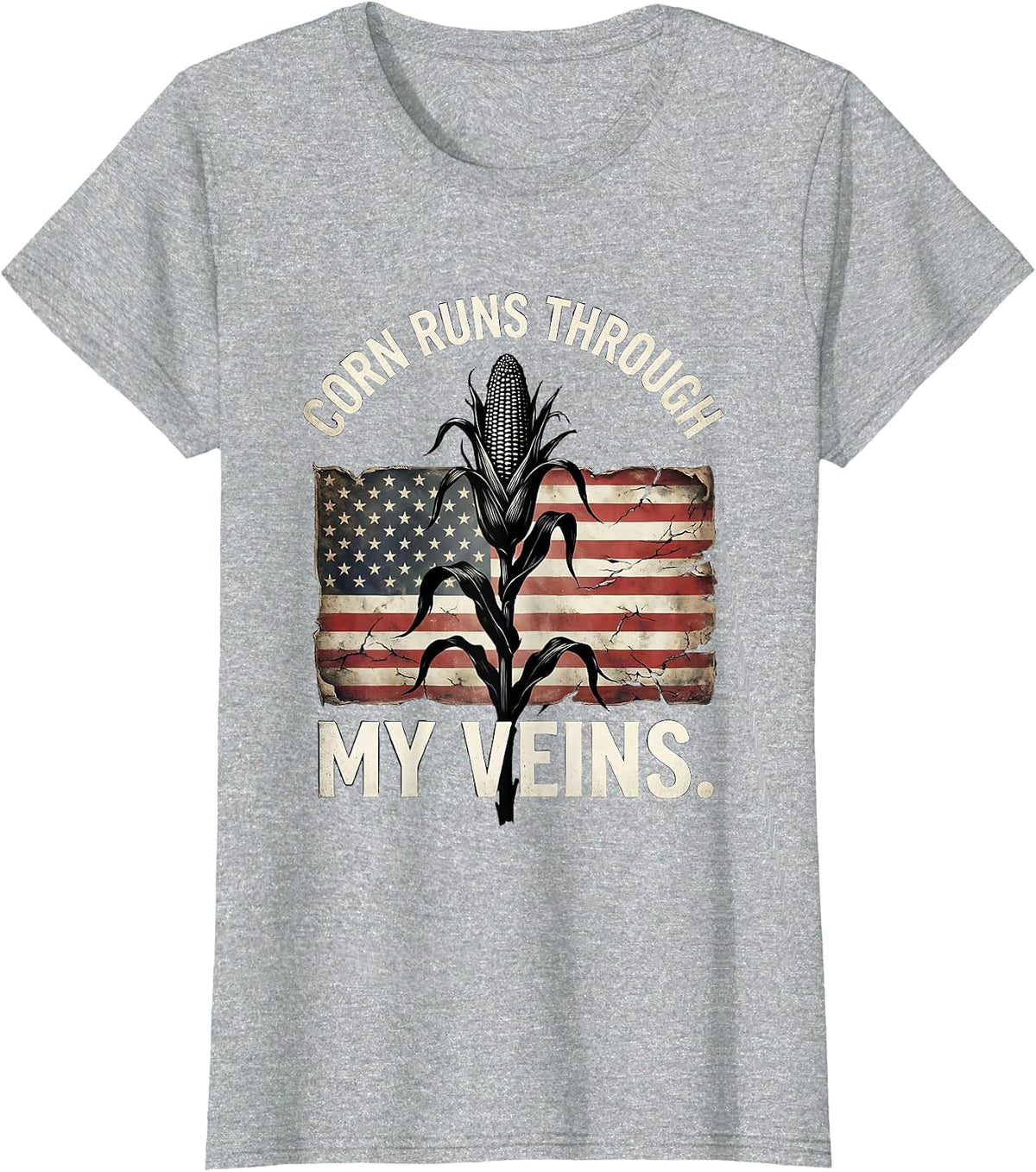 Women's Corn Runs Through My Veins Funny Corn Design T-Shirt - Heather Grey