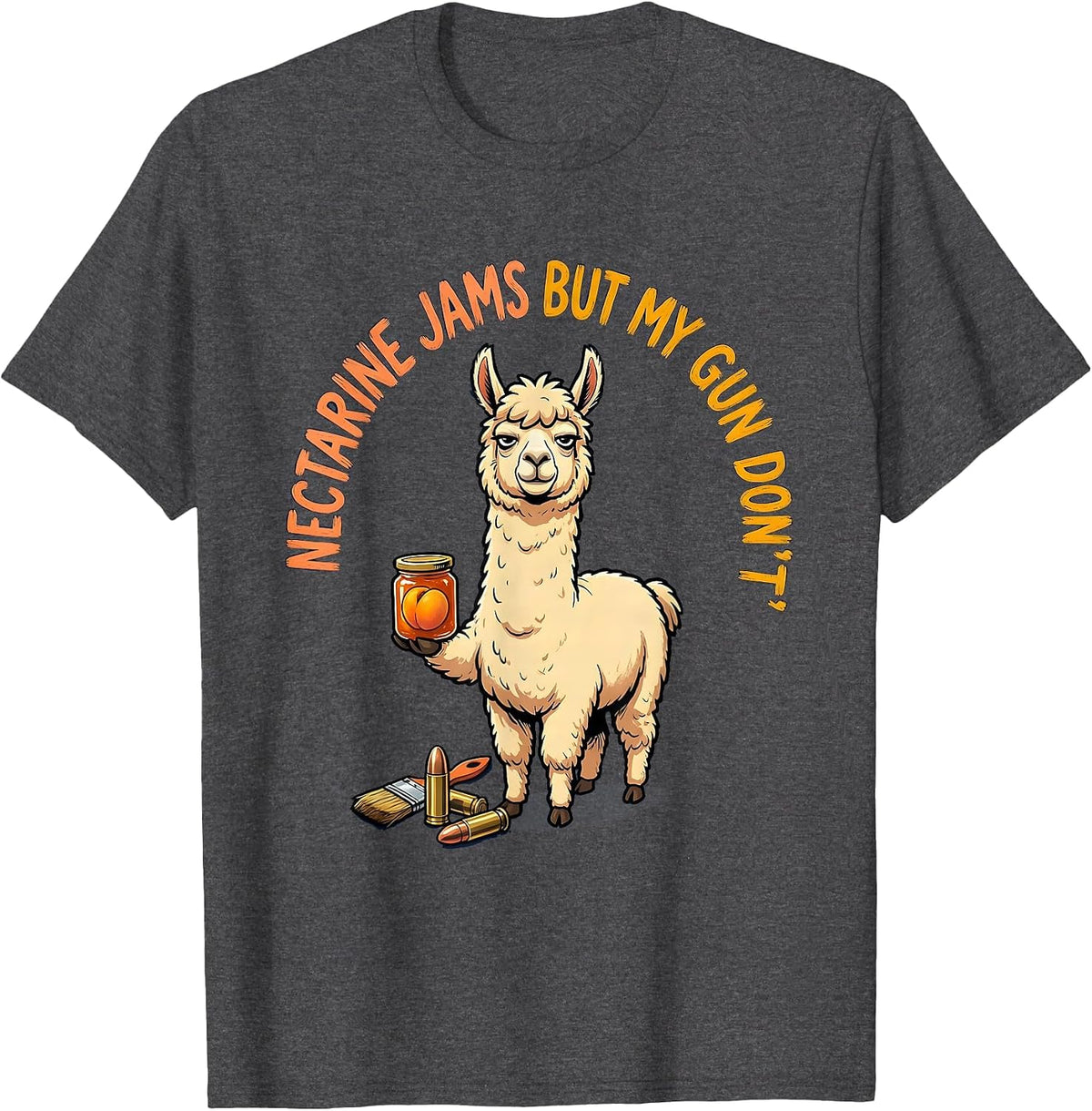Men's Nectarine Jams But My Gun Don't Funny Llama Gun Lover T-Shirt - Dark Heather Grey