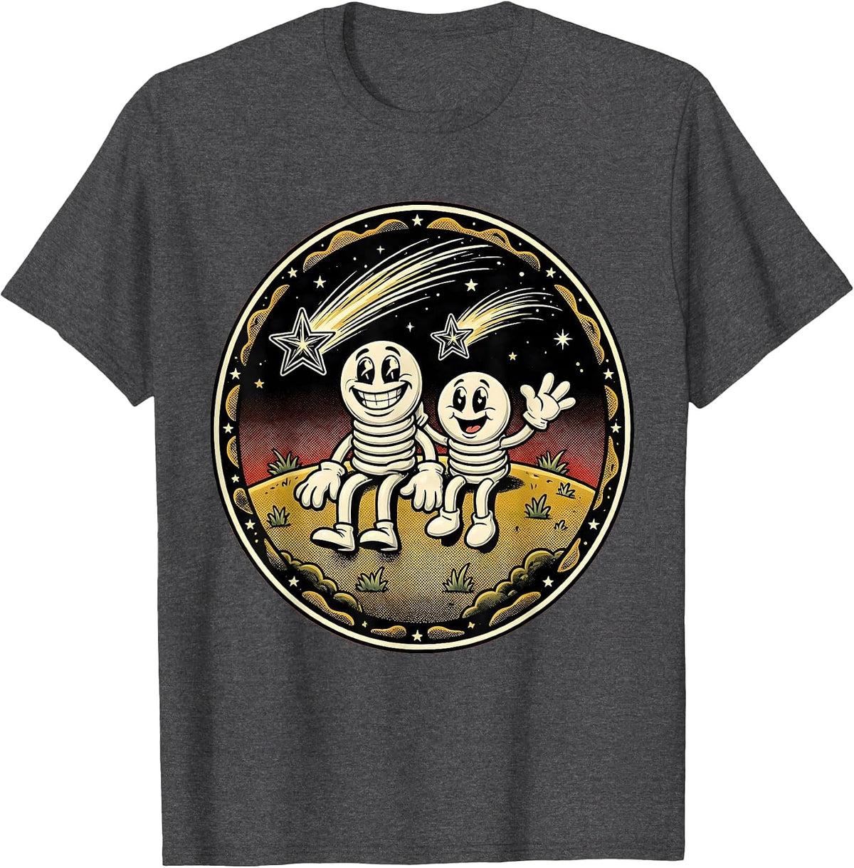 Couple Watching Shooting Stars Hilltop Meadow T-Shirt - Dark Heather Grey