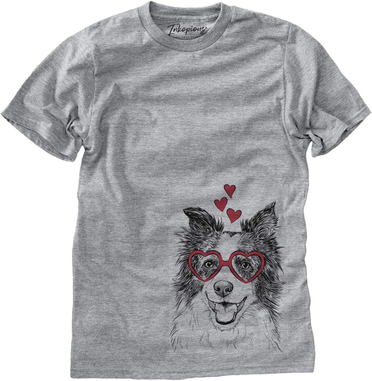 Inkopious Valentine Kylee the Border Collie Dog Triblend T-Shirt - Unisex Grey Crew Neck