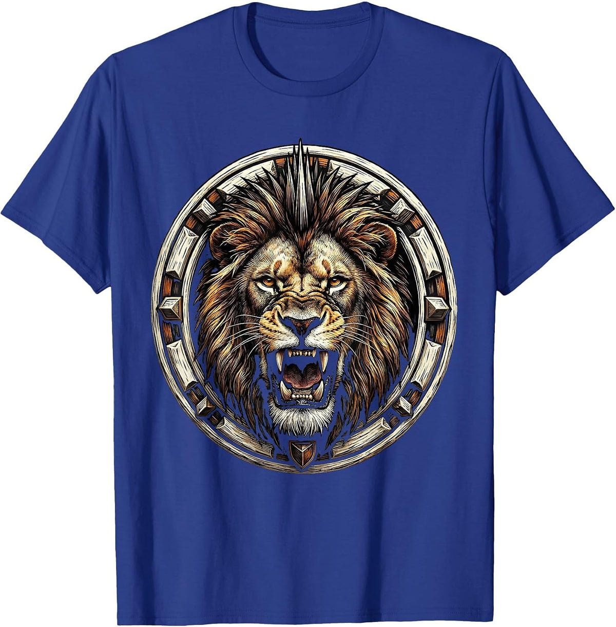Roaring Mohawk Lion Rock Band Graphic T-Shirt - Royal Blue