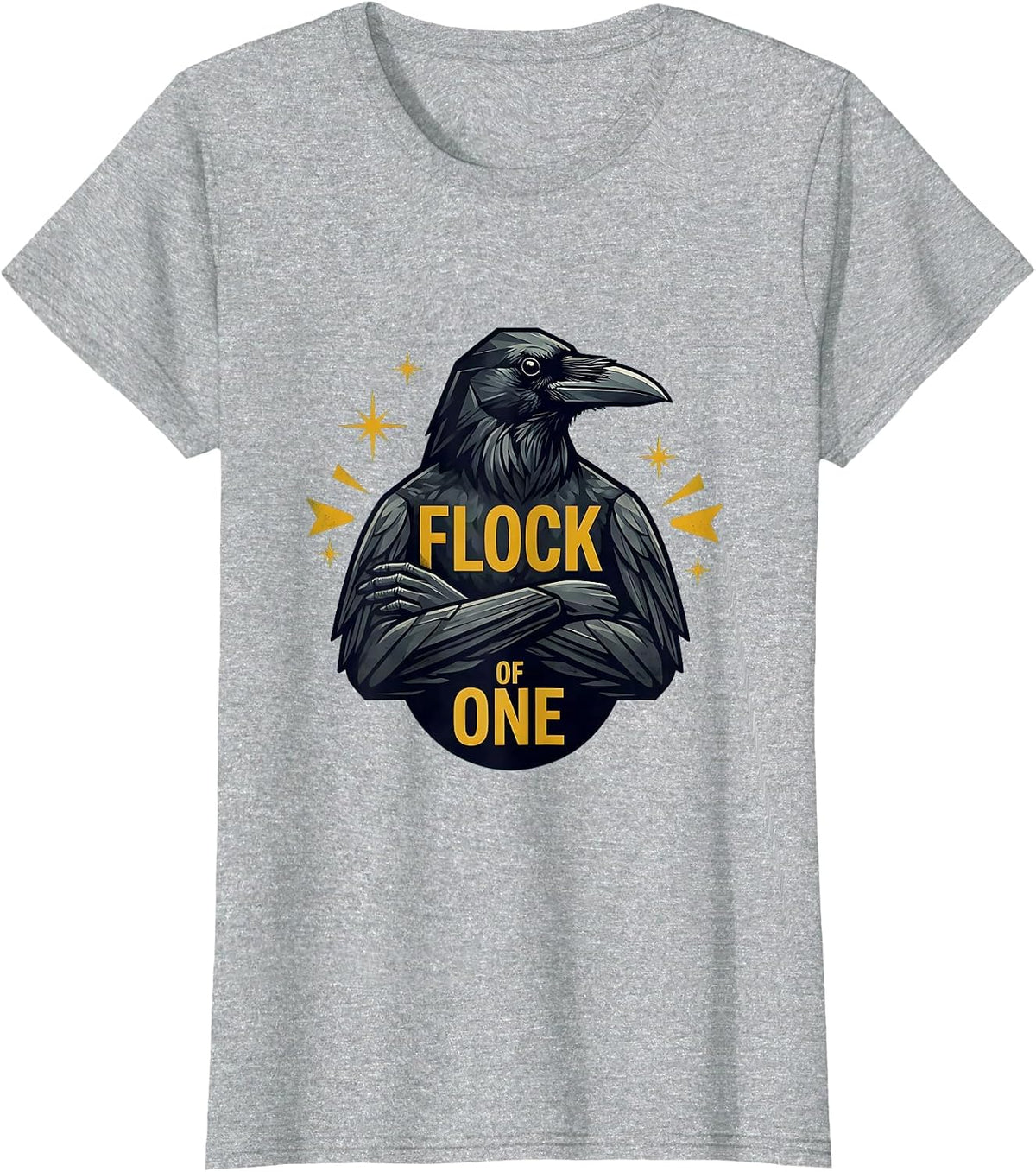 Women's Flock of One Crow Lone Bird Design T-Shirt - Heather Grey