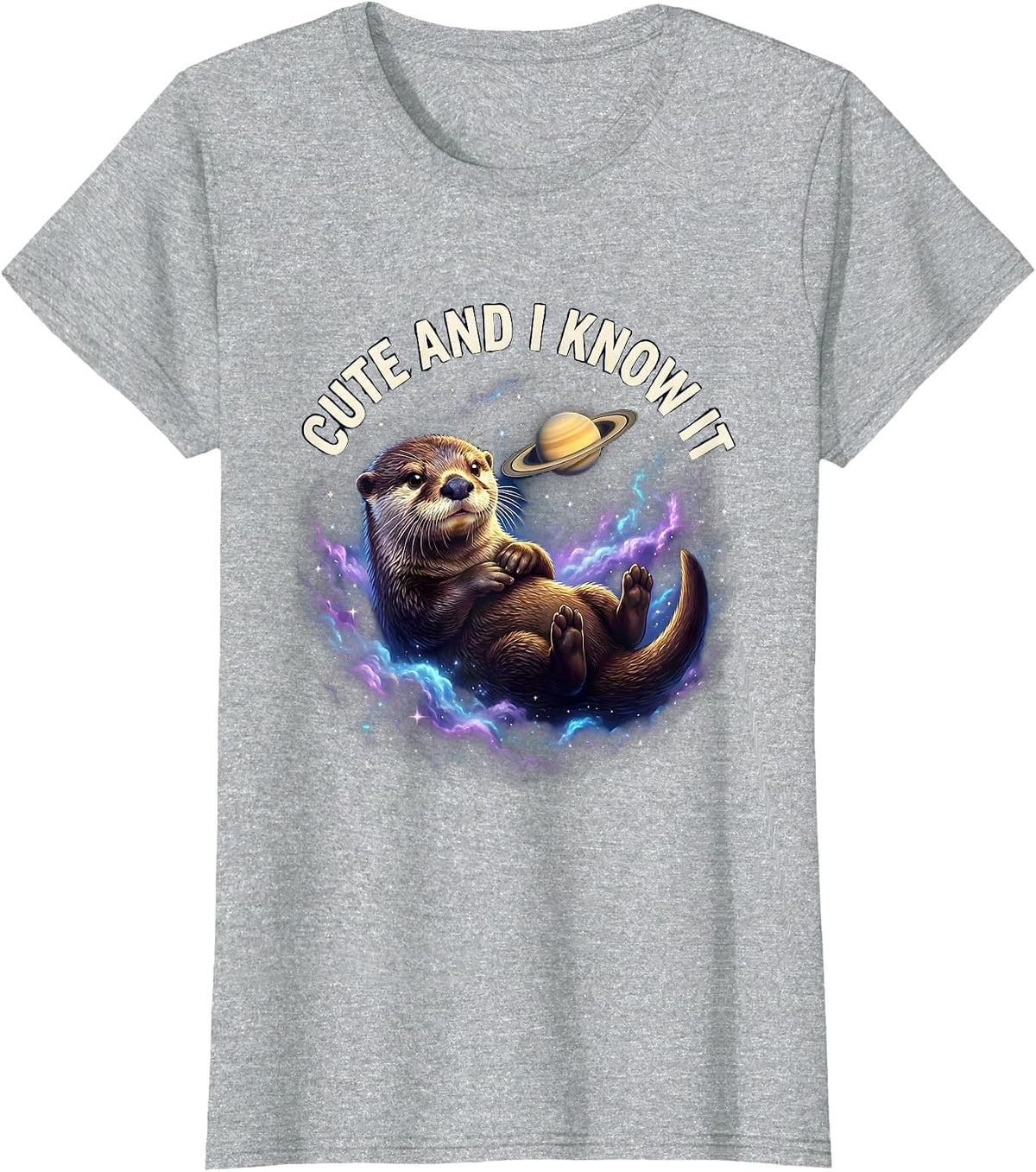 Cute Otter And I Know It Funny Animal Design T-Shirt - Heather Grey