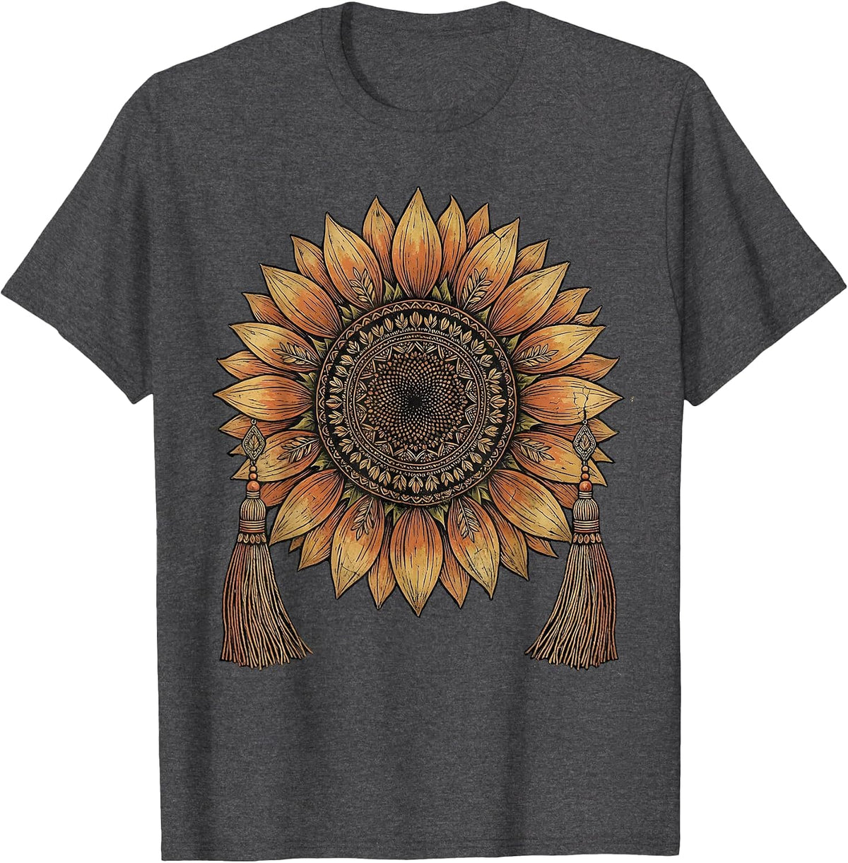 Sunflower Tassel Earrings Summer Boho Floral Design T-Shirt - Dark Heather Grey